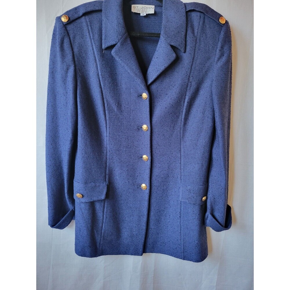 St. John Collection By Marie Gray Blue Gold Button Jacket Blazer Women’s Size 14